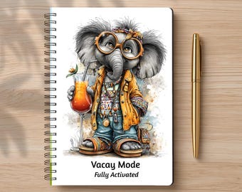 Vacay Mode Fully Activated Elephant Spiral Notebook | Boho Elephant Journal | Tropical Vacation Writing Diary