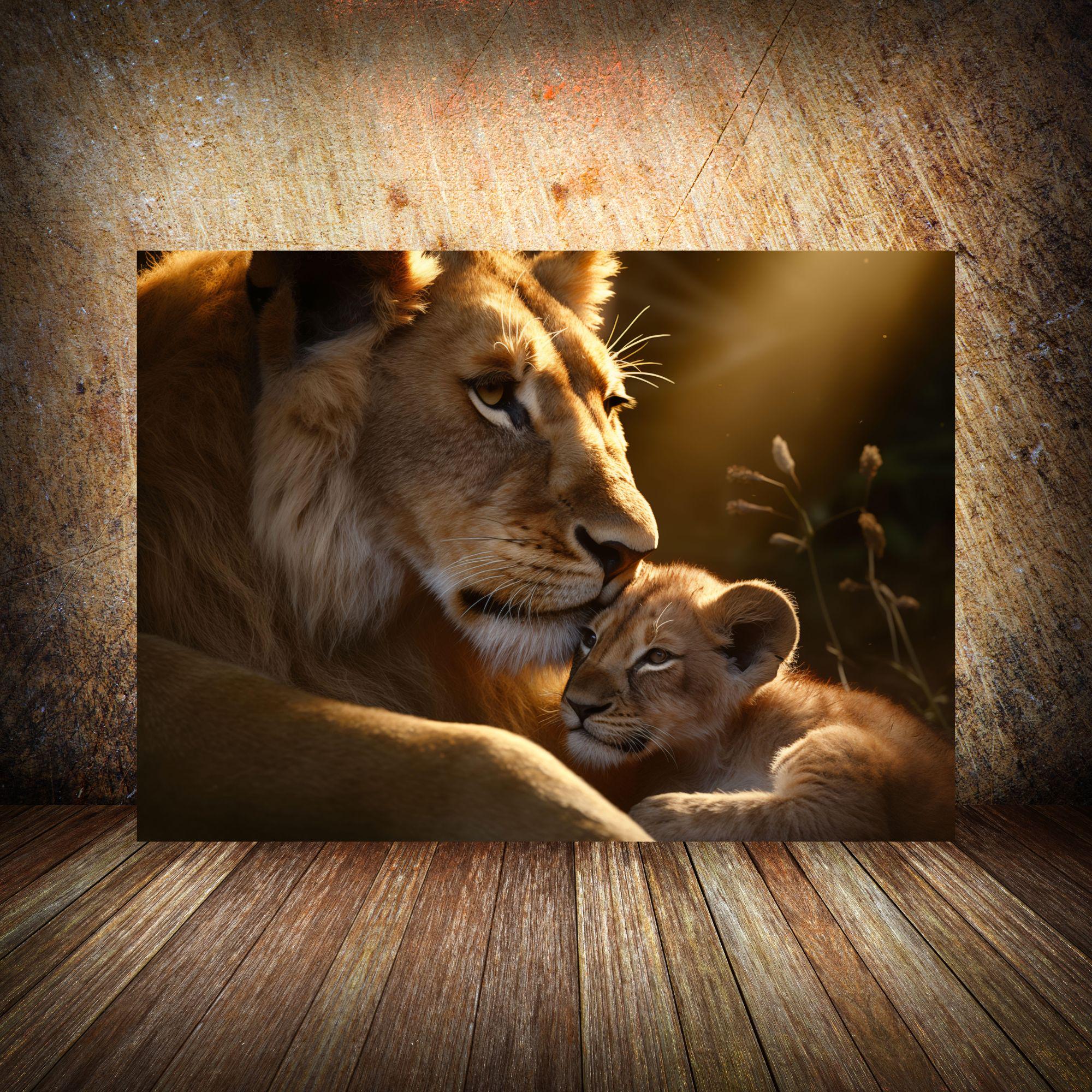 Mother Lion and Cub Sunset Satin Print: Wildlife Home Decor - Etsy