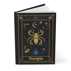 Diario del zodíaco de Escorpio, inspirado en las cartas del tarot, regalo astrológico, cuaderno, diario, lecturas del tarot, tapa dura mate