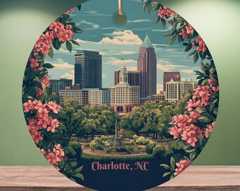 Charlotte NC skyline with flowers ornament | Ceramic Ornament