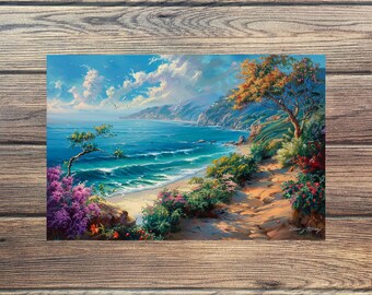 California Coast Satin Poster Print: Pacific Palisades Impressionistic Seascape