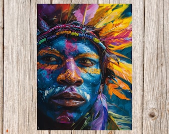 Impresión artística de la tribu Goroka: pintura facial de Papúa Nueva Guinea, arte mural cultural