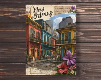 Cuaderno ilustrado de tapa dura del Barrio Francés de Nueva Orleans / Cuaderno con paisaje urbano vintage