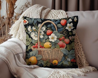 Vintage Floral Basket Pillow: Vibrant Spun Polyester Decor