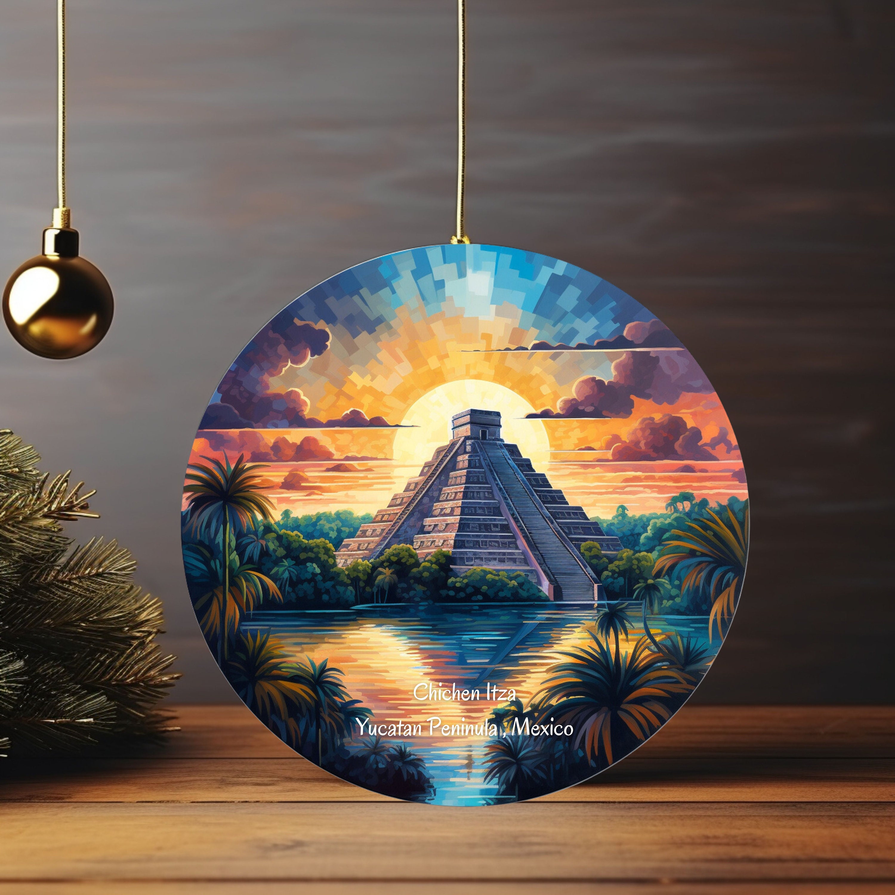 ひょうたんオブジェ Chichen Itza Ceramic Ornament: Mexican Pyramid Digital Art