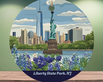 Liberty State Park Statue of Liberty Ornament | Ceramic Round Holiday Decoration