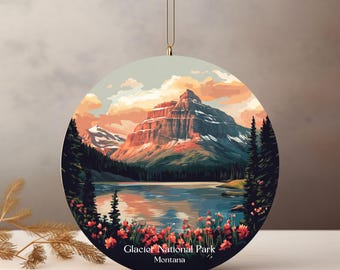 Adorno de cerámica con paisaje del Parque Nacional Glaciar de Montana / Recuerdo de viaje