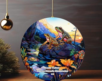 Adorno de cerámica de ranas del lago Tahoe: Arte de Sierra Nevada