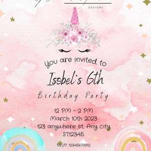 Birthday Invitations, Girls birthday Invites, Invites, Birthday Party, Girls birthday party, #Unicorn, #Minnie.