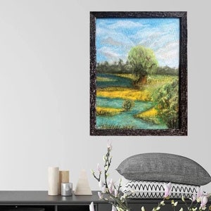 Pintura "Susurros del Viento" caja de pintura al óleo pastel con MARCO DE MADERA algodón PINTADO A MANO 30x40 cuadro mural escena natural serenidad única