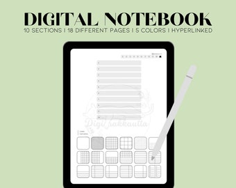 Portrait Digital Notebook | Hyperlinked 10 section PDF with 18 page options | 5 colors | Free covers | GoodNotes and Notability combatible