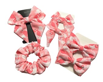Flamingo Hair Bows | Flamingo Scrunchies | Summer Hair Bow | Pigtail Sets | Scrunchies | Sailor Bows