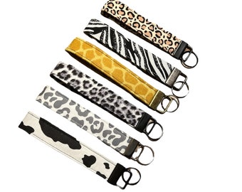 Animal Print Keychain | Leopard Cow Giraffe Zebra Prints | Keyfob Cheetah Print