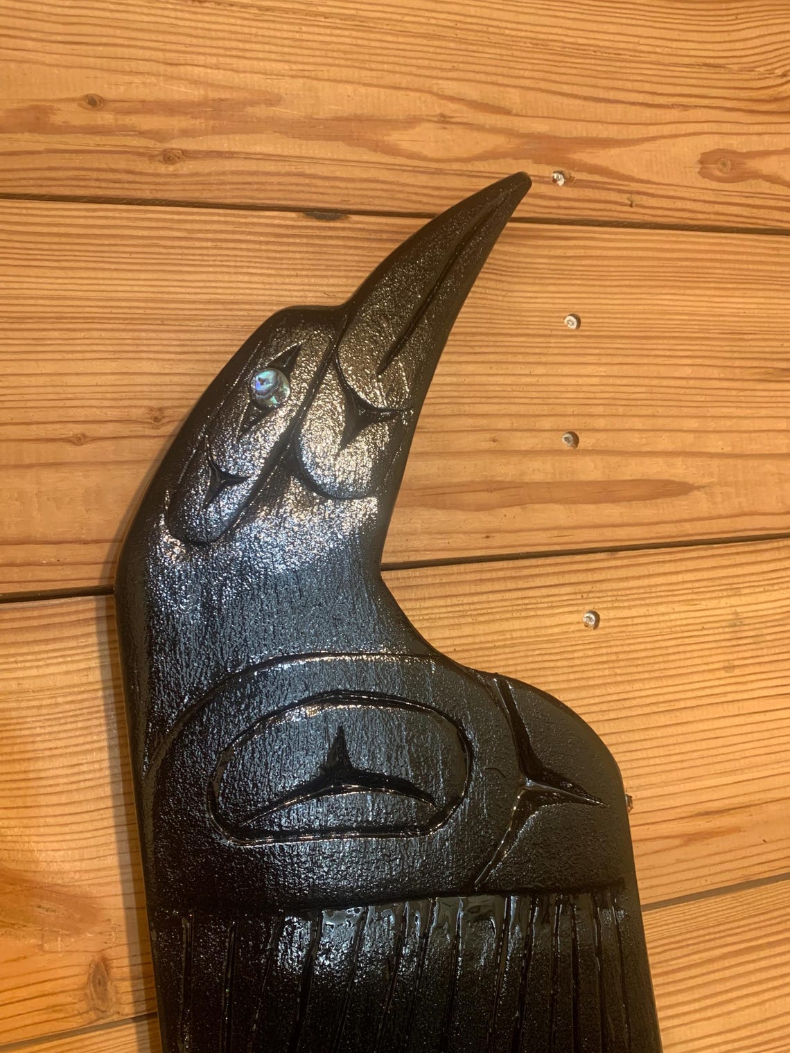 Hand Carved Northwest Coast Style Raven . Wall Hanging With 7 Abalone ...