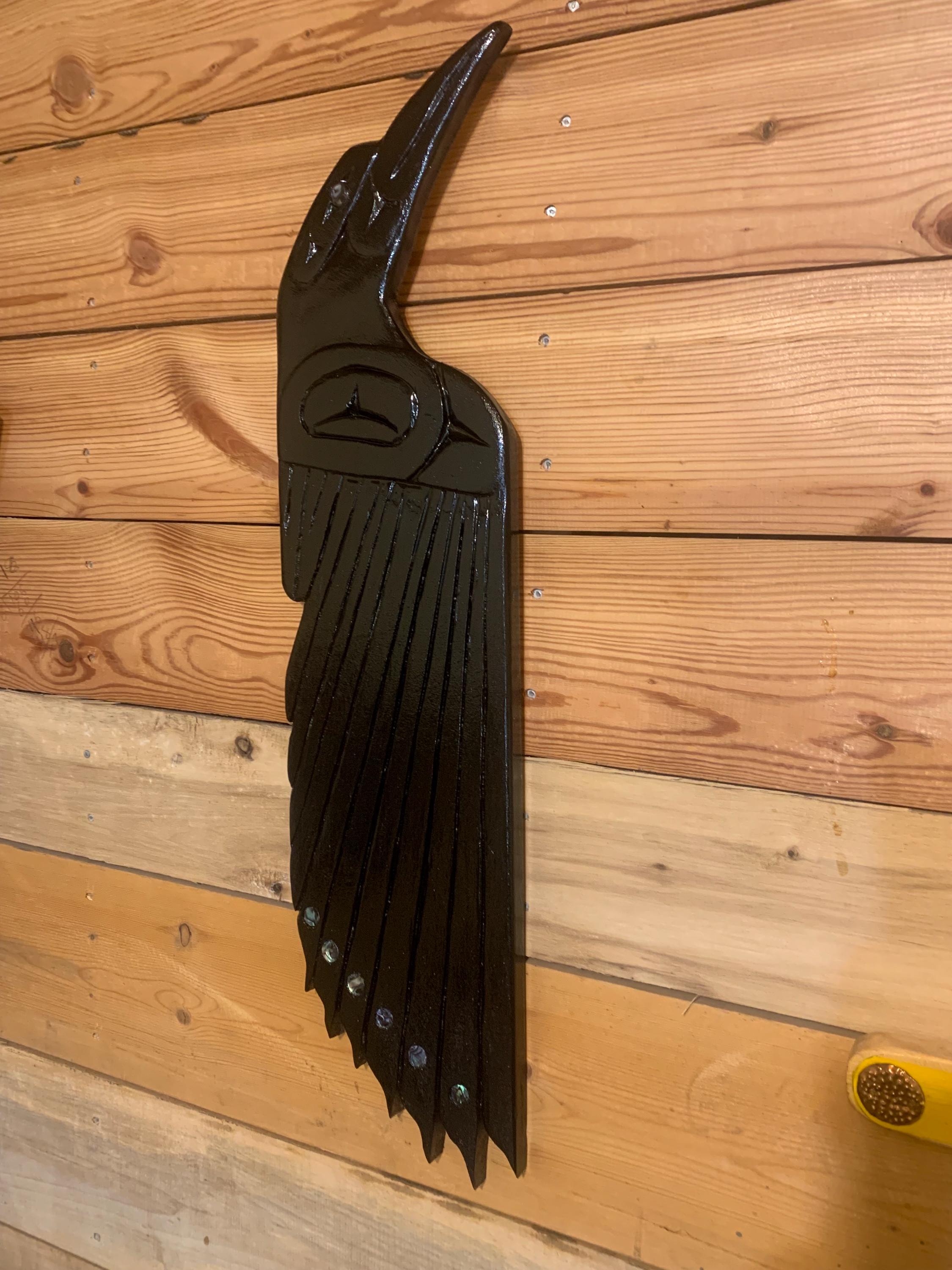 Hand Carved Northwest Coast Style Raven . Wall Hanging With 7 Abalone ...