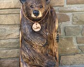 Standing bear in log Chainsaw Carved,Luke