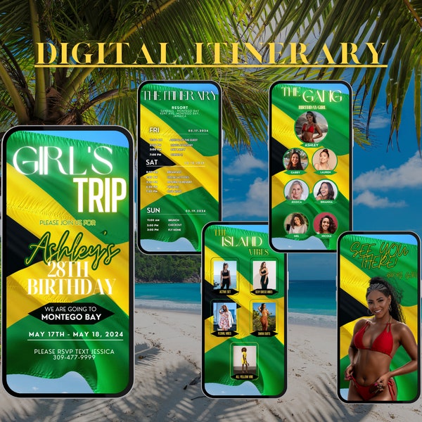 Girls Trip Jamaica Itinerary | Trip Evite | Girls Trip Invitation | Self Edit Template | Trip Template | Itinerary Template