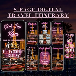 Vegas Trip Itinerary | Travel Itinerary | Girls Trip | Party Invite | Editable Template | Digital Itinerary |