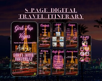 Vegas Trip Itinerary | Travel Itinerary | Girls Trip | Party Invite | Editable Template | Digital Itinerary |