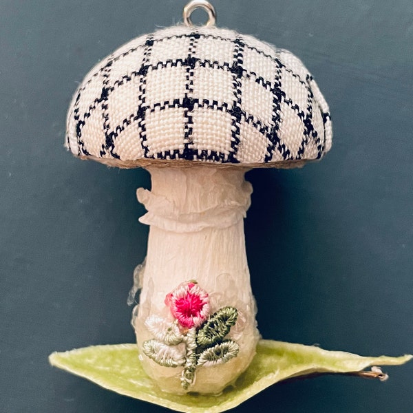 Checked Linen Mushroom Ornament, Woodland Ornament