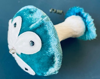 Flower and Teal Velvet Mushroom Ornament