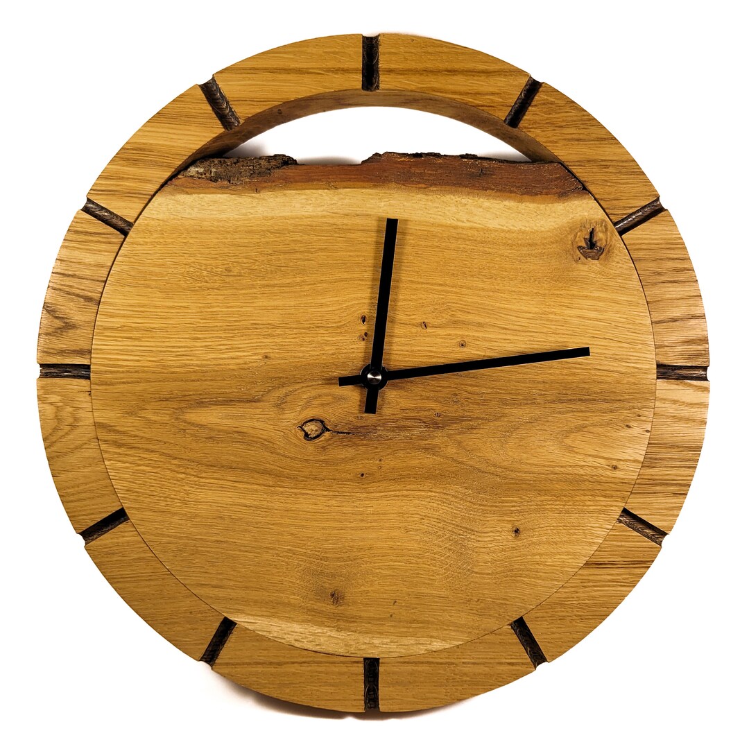 Solid Oak Wood Clock Live Edge Wood Clock Rustic Wood Clock Etsy