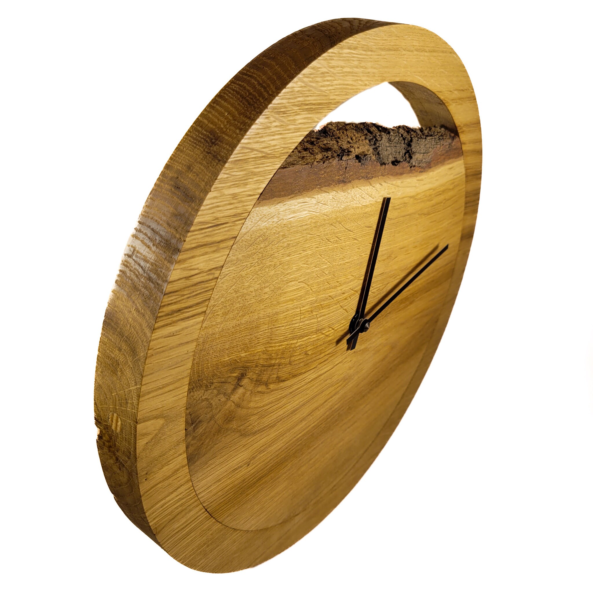 Modern Oak Wood Wall Clock 30 Cm Round Solid Wooden Clock Etsy