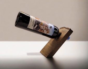 Portabotellas de madera natural, portabotellas de madera, soporte flotante para botellas, portabotellas de vino mágico, portabotellas hecho a mano, decoración de bar