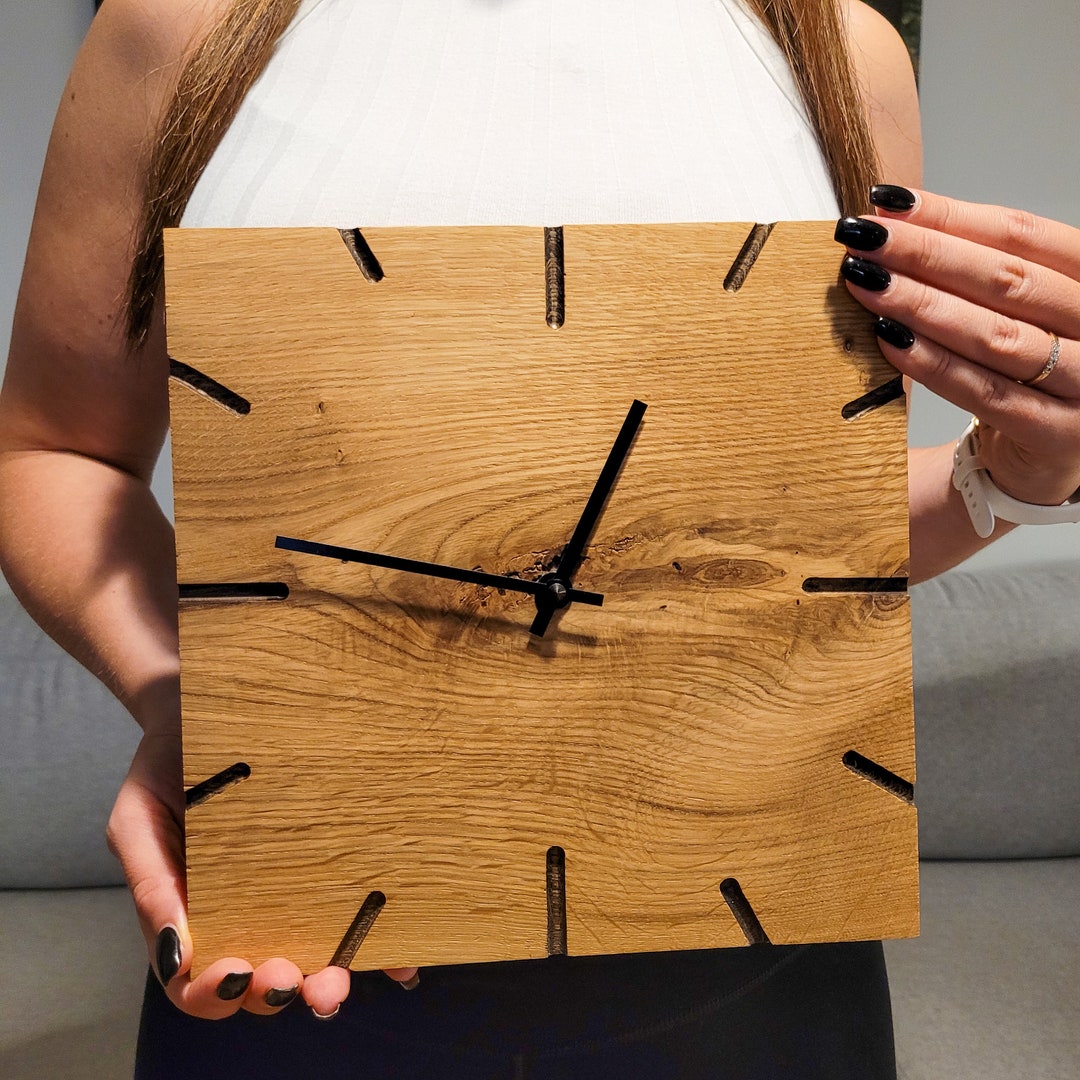 Solid Oak Wood Clock Square Wood Clock Rustic Wood Clock Etsy