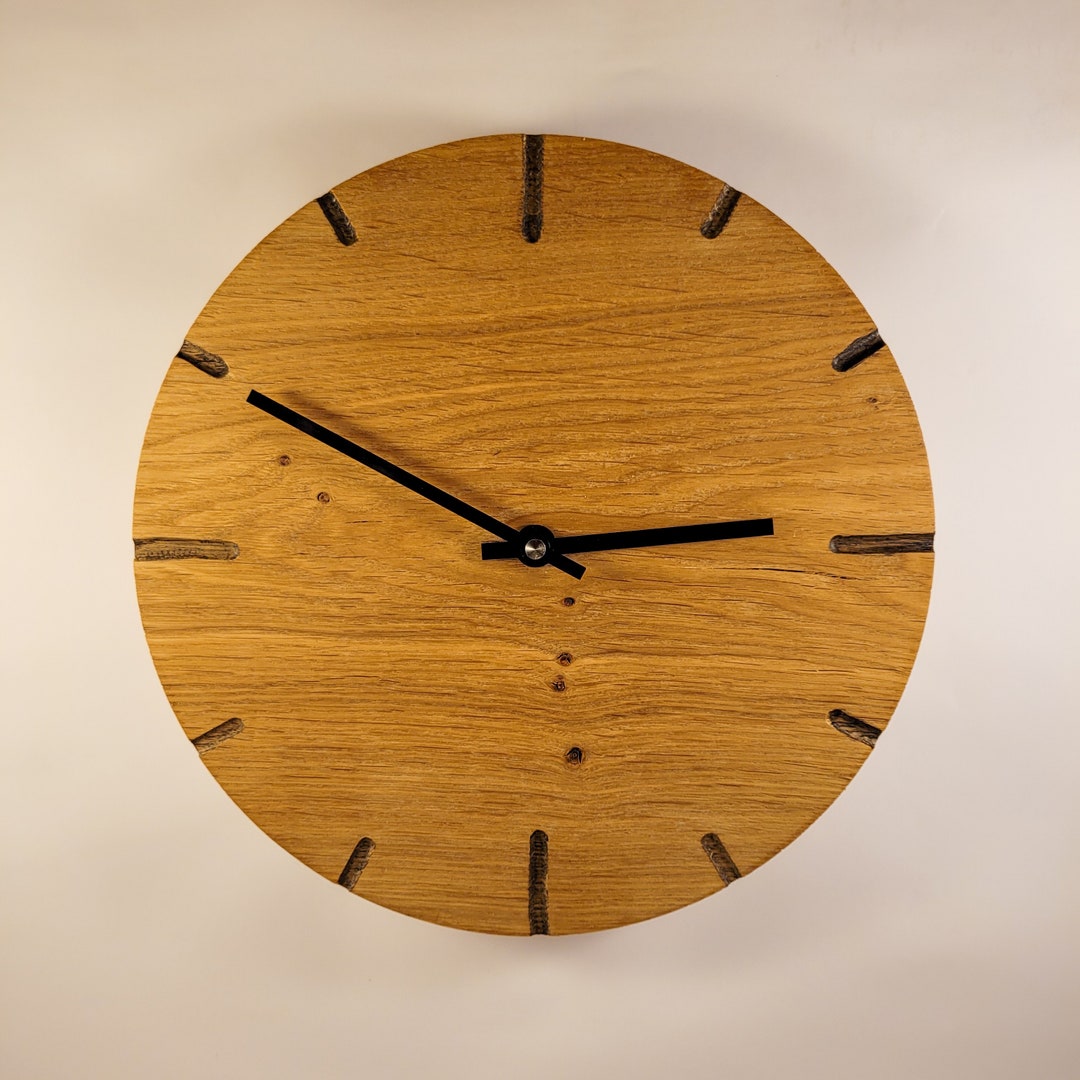 Oak Wood Wall Clock Wooden Clock Thick Solid Wood Clock Etsy