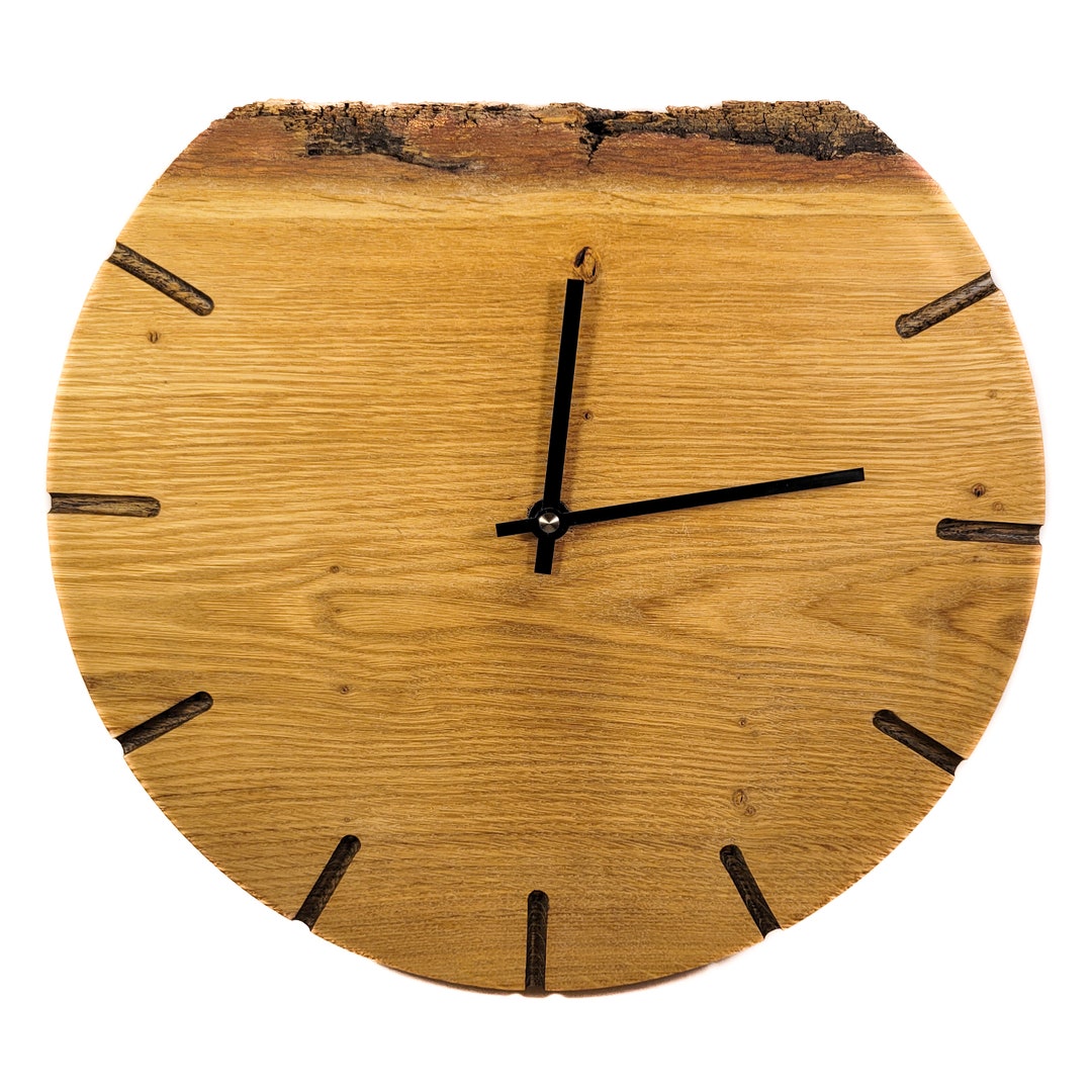 Solid Oak Wood Clock Live Edge Wood Clock Rustic Wood Clock Etsy