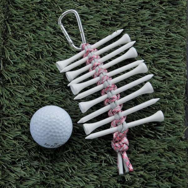 Golf Tee Holder, Golf Gift, Paracord Golf Tee Holder, Tee Caddy, Golf Tee Organizer, Golf Bag Accessory, Pink Women's Tee Holder