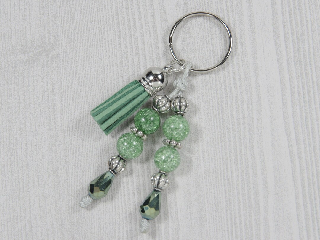 Green Tassel Keychain Charm Beaded Bag Dangle Planner Charm Etsy