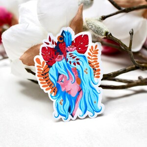Sticker Illustration plant girl Monstera Calathea Pink blau orange