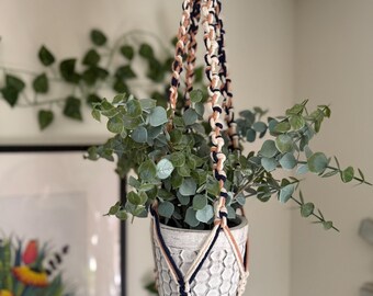 Multi-color Macrame Double Plant Hanger: Boho Nautical Decor - 2 Tier Indoor Planter