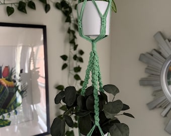 Soft Green Handmade Macrame Double Plant Hanger: Boho Home Decor
