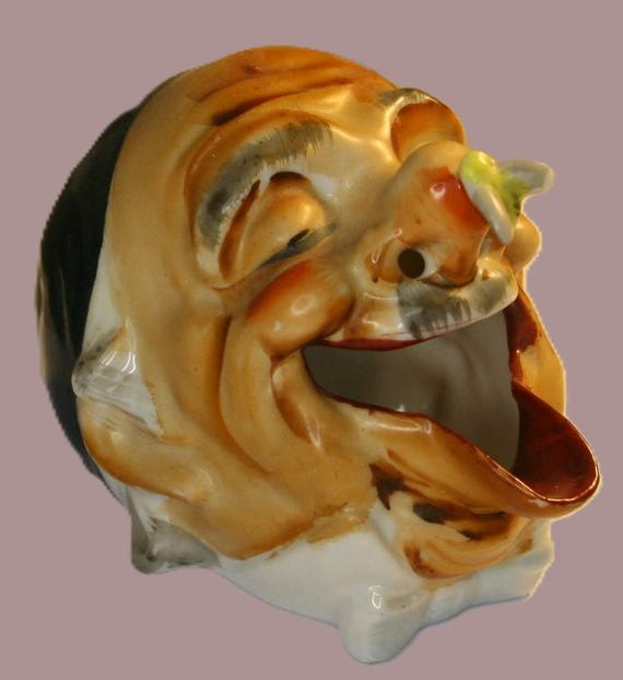 Antique 1940s Porcelain Cigar Ashtray - Old Man With Bee Stinging