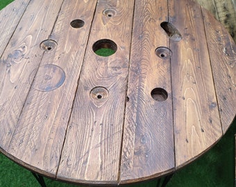 Reclaimed Wood Table Top – Rustic Industrial Cable Reel Drum (Without Legs)
