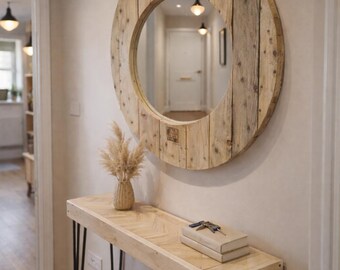 Handmade Reclaimed Cable Reel/Spool Round/Circular Mirror - Reclaimed wood