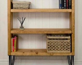 Handmade Reclaimed Scaffolding Board Bookcase – Rustic Industrial Shelving Unit with Hairpin Legs