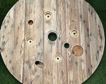 Sanded Reclaimed Wood Cable Reel Top - Rustic Industrial Spool Without Legs