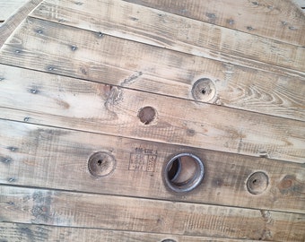 Sanded Cable Reel Coffee Table Top - Rustic Industrial Style (No Legs)