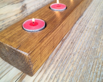 Rustic Chunky Wooden Tea Light Holder, Farmhouse Centerpiece