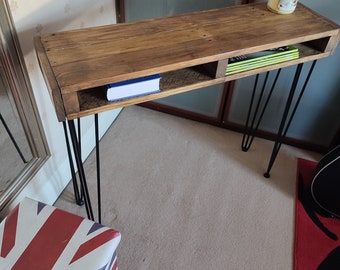 Rustic Narrow Hall Console Table with storage Unique Handmade on Hairpin Legs Free Delivery