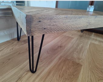 Reclaimed Wood Herringbone Coffee Table – Rustic Industrial Style