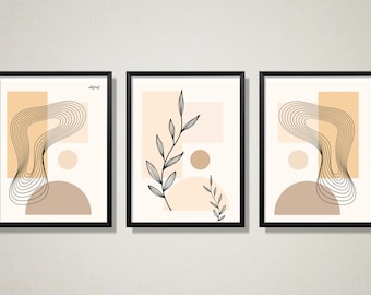Set of 3 Beige Wall Art Prints, Wall Art Prints Digital, Wall Art Prints Boho, Digital Poster Art, Beige Wall Decor, Modern Art Prints