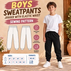 Boys Jogger Pants Sewing Pattern PDF, Kids Sweatpants Pattern, Elastic Waist Pants, Children Trousers Sewing Pattern, Digital Download