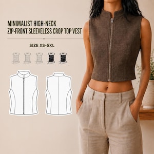 Minimalist High-Neck Zip-Front Vest Sewing Pattern (PDF)