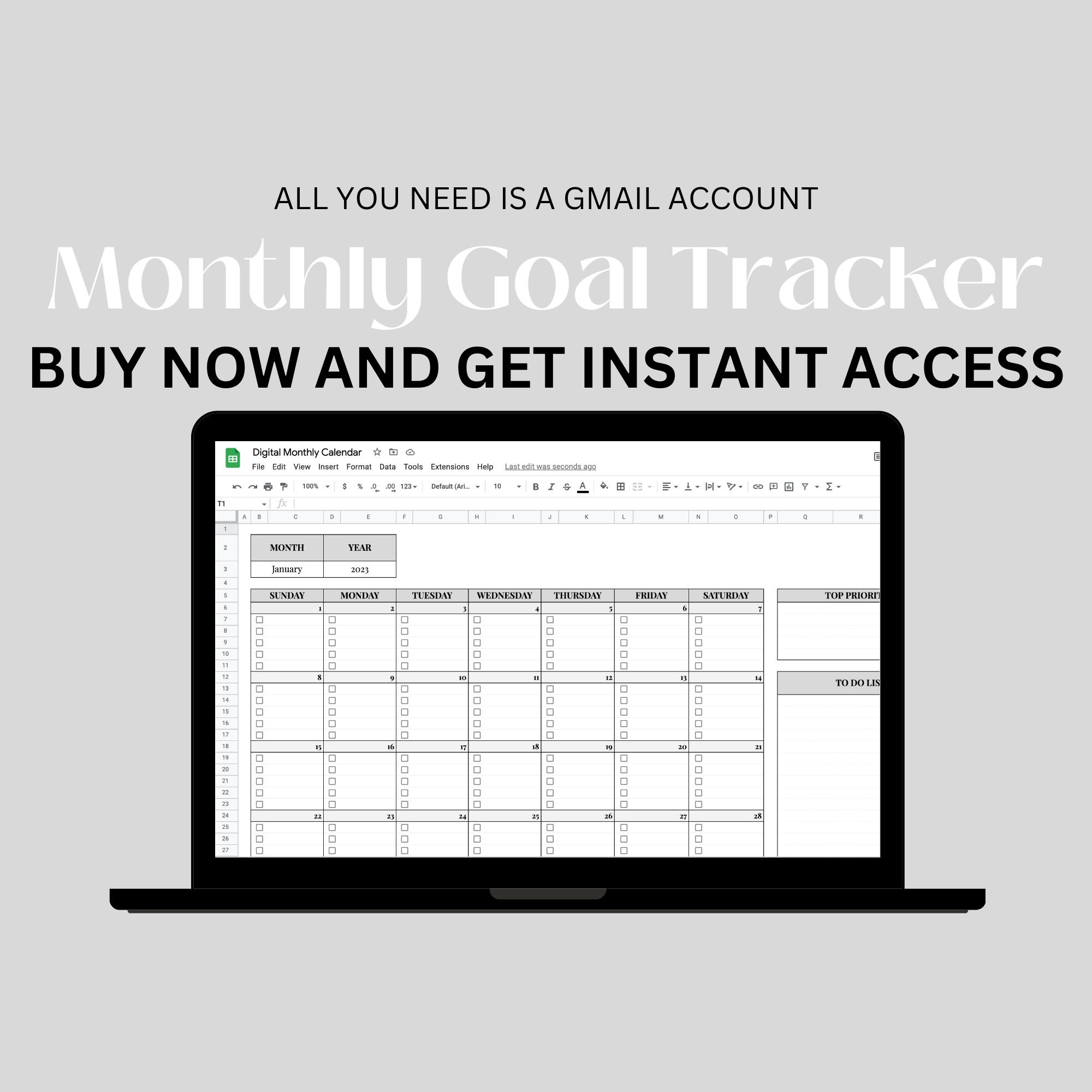 Monthly Calendar Google Sheets Spreadsheet Google Sheets Etsy