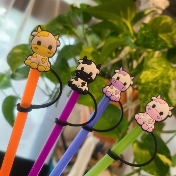 Glass Straws With Resin Charms - Cow